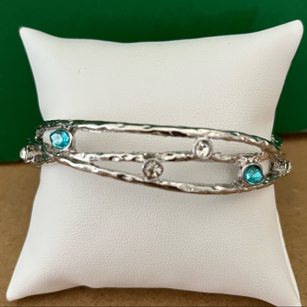Silver Tone Rhinestone Large Bangle Bracelet - image 2